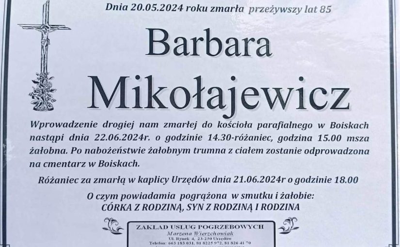 Zmarła śp. Barbara Mikołajewicz